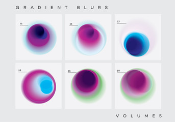 Colorful vibrant abstract circular gradient blurs collection