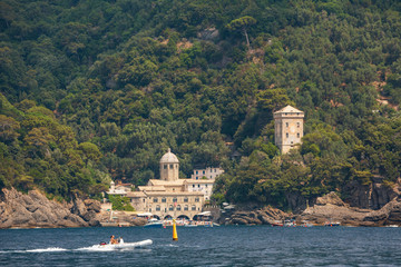 Naklejka premium The stunning little town of San Fruttuoso near Camogli on the Ligurian coast, which can only be reached by ferry or by foot