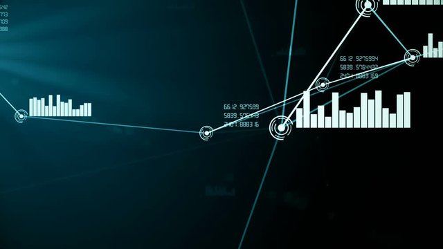 Futuristic abstract cyan network and data connection 3D animation. Looping particle nodes move and connect in seamless loop. Technology, communication and social media concept. Alpha channel matte