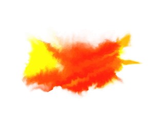 Yellow and red watercolor abstract shape, isolated on white background. Vector illustration.