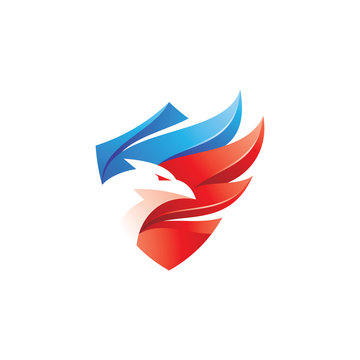 Modern gradient, eagle, falcon, hawk bird and wing shield patriot logo