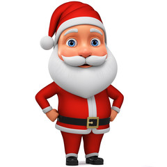 Cartoon character Santa Claus hands in the sides on a blank board. 3d rendering. Illustration for advertising.