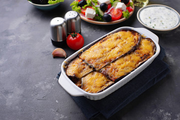 Traditional Greek moussaka with aubergine