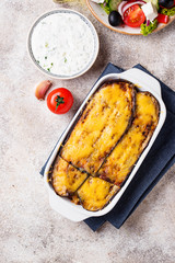 Traditional Greek moussaka with aubergine