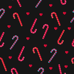 Fototapeta na wymiar Candy cane seamless pattern on black background
