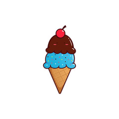 Mint and chocolate flavor ice cream cone with cherry topping
