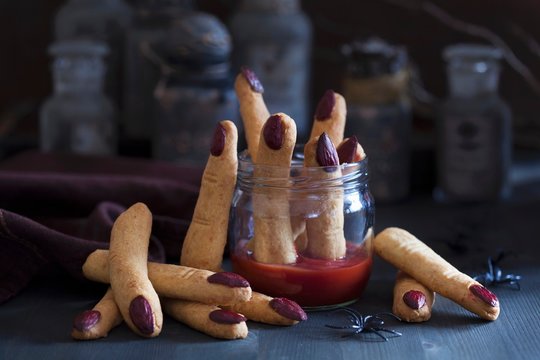 Close up of witch finger cookies
