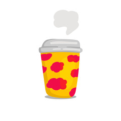 funny yellow with pink clouds pattern on coffee cup painting doodle vector illustration