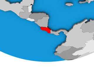 Costa Rica on simple political 3D globe.