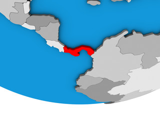 Panama on simple political 3D globe.