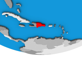 Fototapeta premium Dominican Republic on simple political 3D globe.