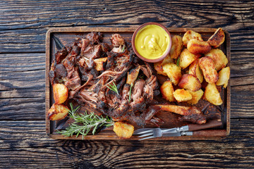 overhead view of roast leg of lamb