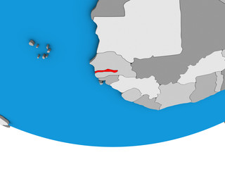 Fototapeta premium Gambia on simple political 3D globe.