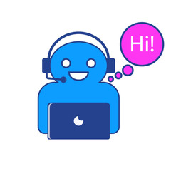 The vector illustration of online chatbot character who is saying hi.