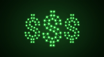 Inscription of 3 dollars with neon lamps. Vector