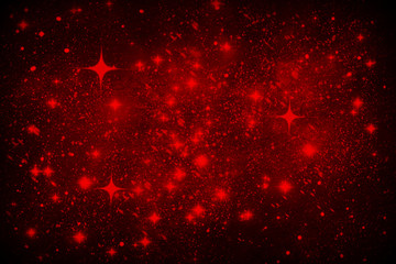 Christmas, New Year, red abstract background with snowflakes and snow, stars. A vignette, a copy of space.