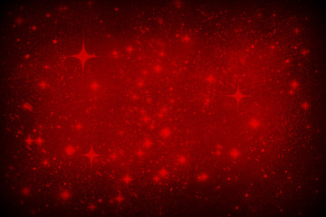 Christmas, New Year, red abstract background with snowflakes and snow, stars. A vignette, a copy of space.