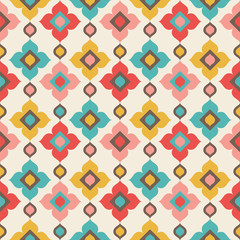 Floral and diamond shapes. Seamless vector pattern.