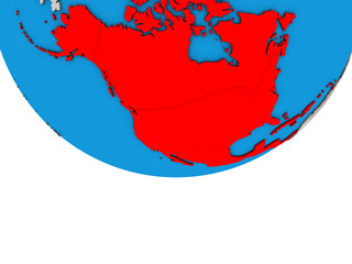 North America on simple political 3D globe.
