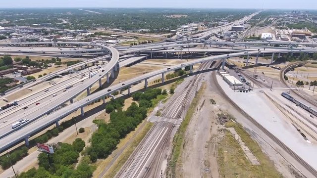 Aerial view of several highways intersecting Fort Worth Texas.mov