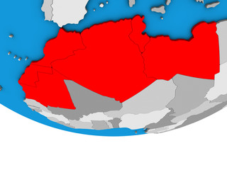 Fototapeta premium Maghreb region on simple political 3D globe.