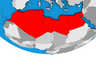 Fototapeta premium North Africa on simple political 3D globe.