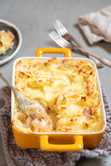 Fish pie topped with mashed potato