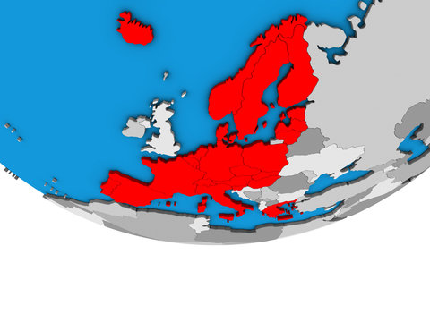 Schengen Area Members On Simple Political 3D Globe.