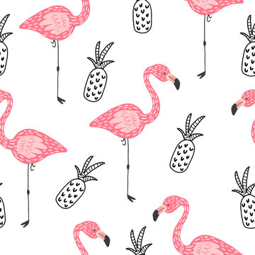 print with flamingo. Seamless pattern