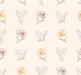 Seamless pattern gold and bronze roses. Vector illustration