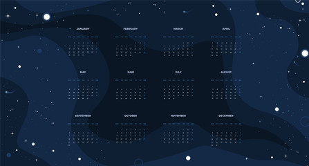 Wall Monthly Calendar 2019 year. Vector space style template