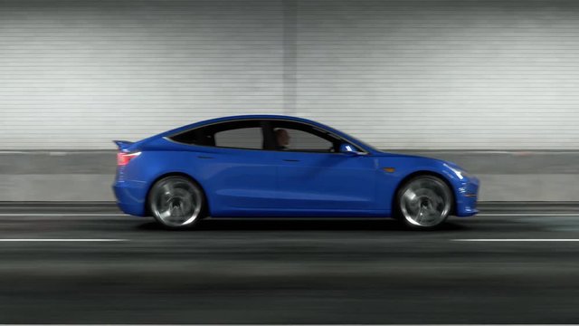 Modern Electric car rides through tunnel