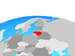 Lithuania on political globe.