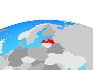 Latvia on political globe.