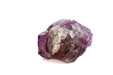 Macro Mineral Stone Amethyst together smoky quartz, rauchtopaz on a white background