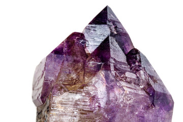 Macro Mineral Stone Amethyst together smoky quartz, rauchtopaz on a white background