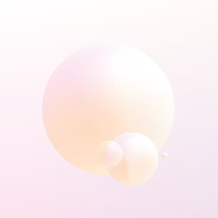 Soft pastel colored gradient Holographic spheres floating on a light pink and orange background