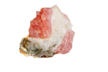 Macro of the mineral stone Rhodochrosite on a white background