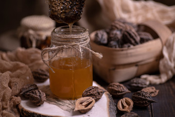 wonderful honey in a glass jar