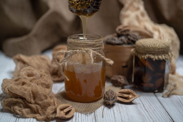 wonderful honey in a glass jar