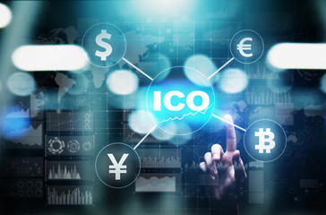 ICO - Initial coin offering, Fintech, Financial and cryptocurrency trading concept on virtual screen. Business and technology.