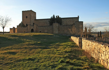 View of medieval walled town in Spain