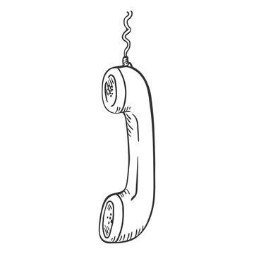 Vector Sketch Handset with Telephone Wire
