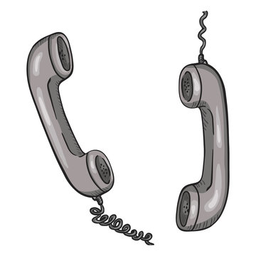 Vector Cartoon Illustration - Gray Two Telephone Handsets