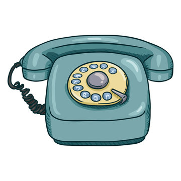 Vector Cartoon Turquoise Retro Style Rotary Telephone