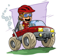 Cartoon boy character driving big off road truck © GB_Art