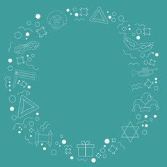 Frame with purim holiday flat design white thin line icons