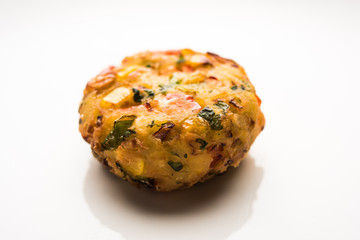 Crispy Corn Tikki, pakora/pakoda or pattice also known as cutlet. served with green chutney. Selective focus