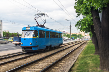 Naklejka premium City street tram