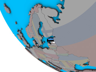 Naklejka premium Estonia with embedded national flag on simple 3D globe.